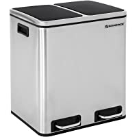 SONGMICS Cubo de Reciclaje de 30L- Cubo de Basura de Metal- Basurero con Cubo Interno y Asas- 2 x 15 litros para Cocina…